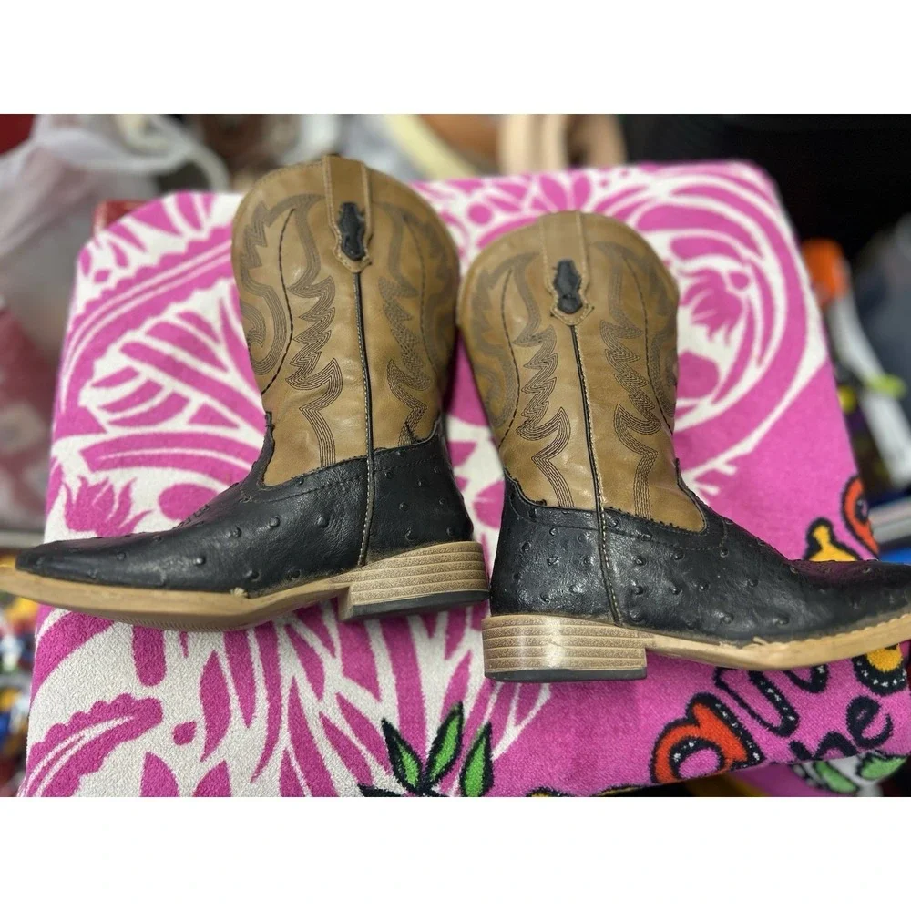 Roper Western Boots Little Kid 11 Ostrich‎ Faux Child Black 09-018-1900-0050 BL